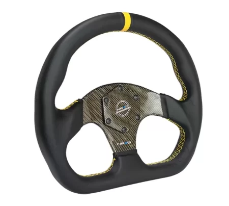 (image for) NRG FLAT BOTTOM CARBON FIBER CENTER LEATHER STEERING WHEEL