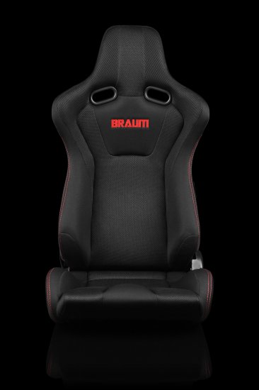 (image for) Braum VENOM Black Fabric Mesh Mixed Sport Reclining Seats - Red Stitches - Pair