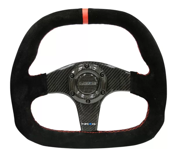 (image for) NRG CARBON FIBER STEERING WHEEL FLAT BOTTOM WRAPPED SUEDE - Click Image to Close